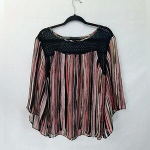Alyx Black and Pink Striped Sheer Blouse Women's 1X
